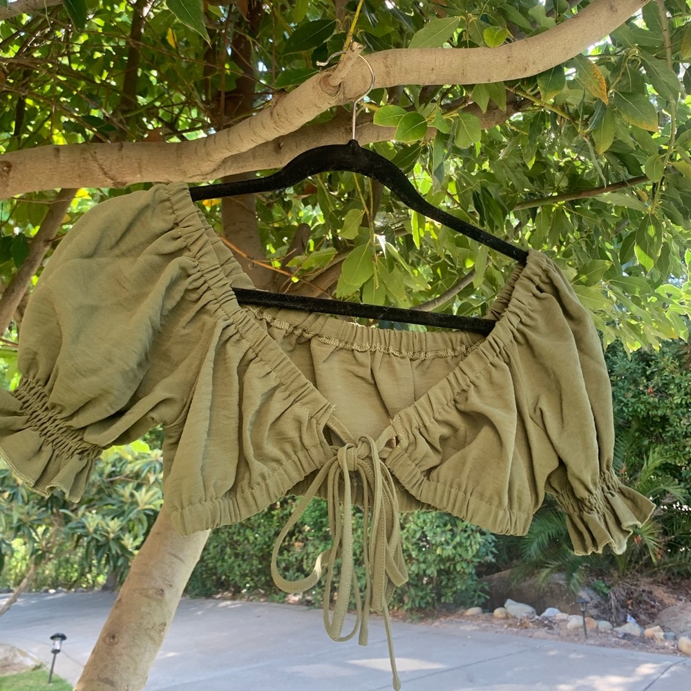 OLIVE GREEN MILKMAID TIE FRONT TOP